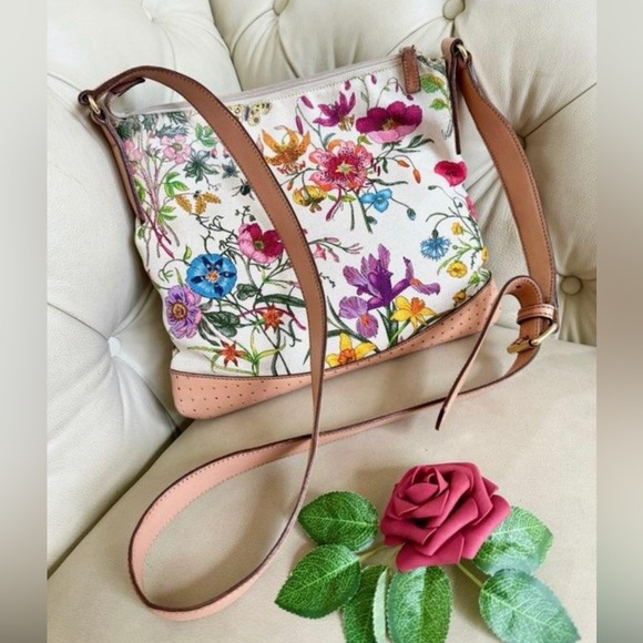 GUCCI FLORA Canvas Calfskin Medium Flat Messenger Bag Crossbody Shoulder Handbag - Picture 15 of 15